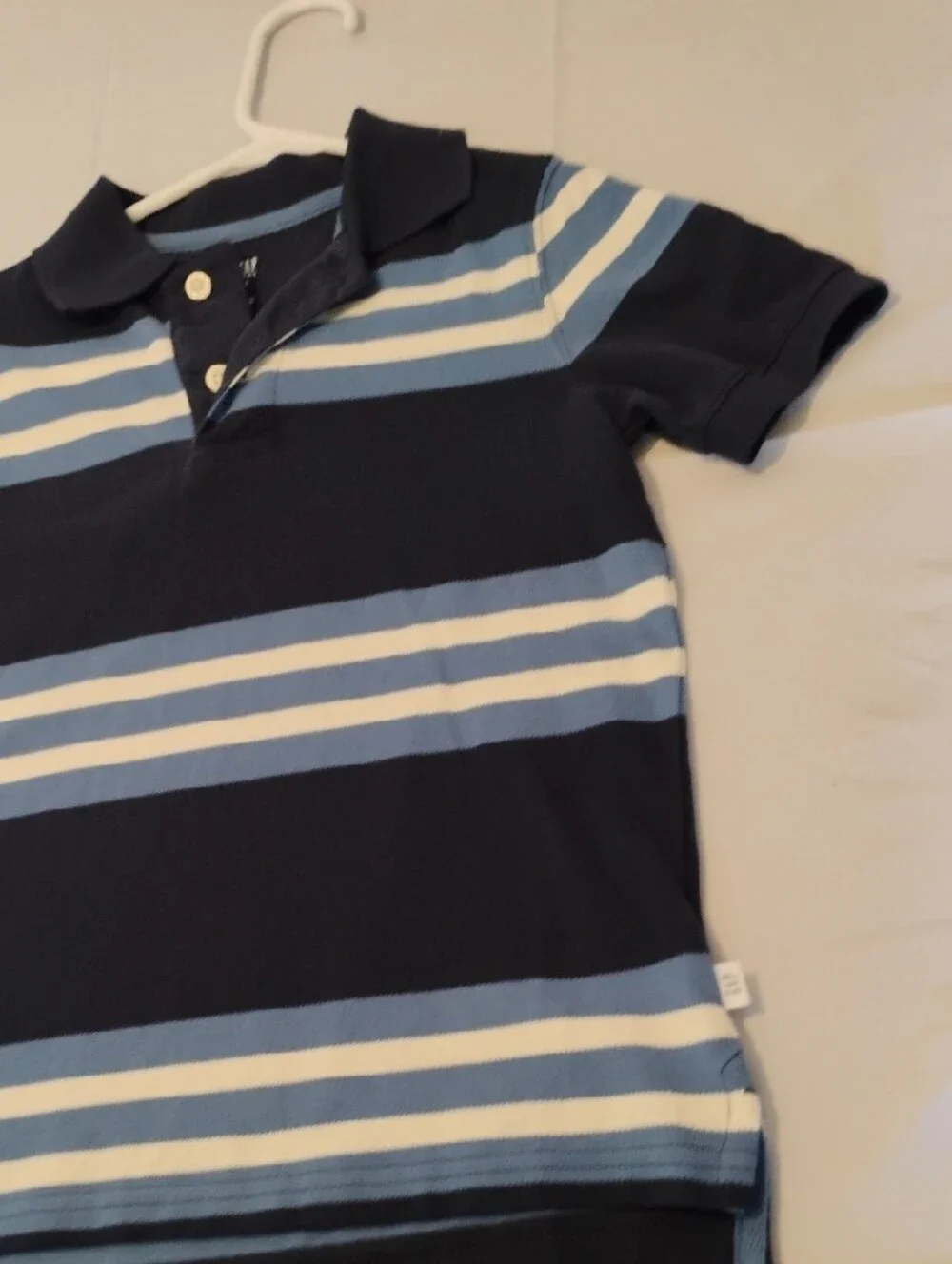 Gap Kids Boys Striped Polo Shirt Short Sleeve Navy Blue White Size S Small 6